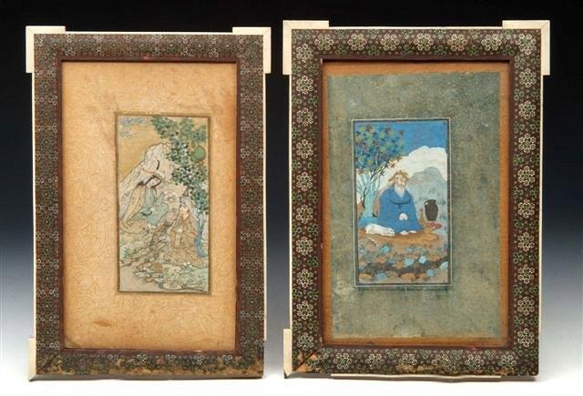 Appraisal: PERSIAN SCHOOLTwo Persian watercolours early th Century one with two