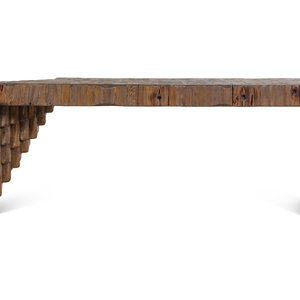 Appraisal: A Naturalistic Reclaimed Wood and Steel Console Retailed by Noir