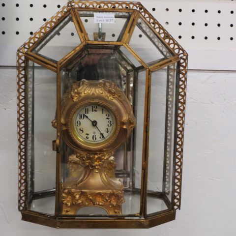 Appraisal: Art Nouveau Clock in glass wall cabinet clock circa