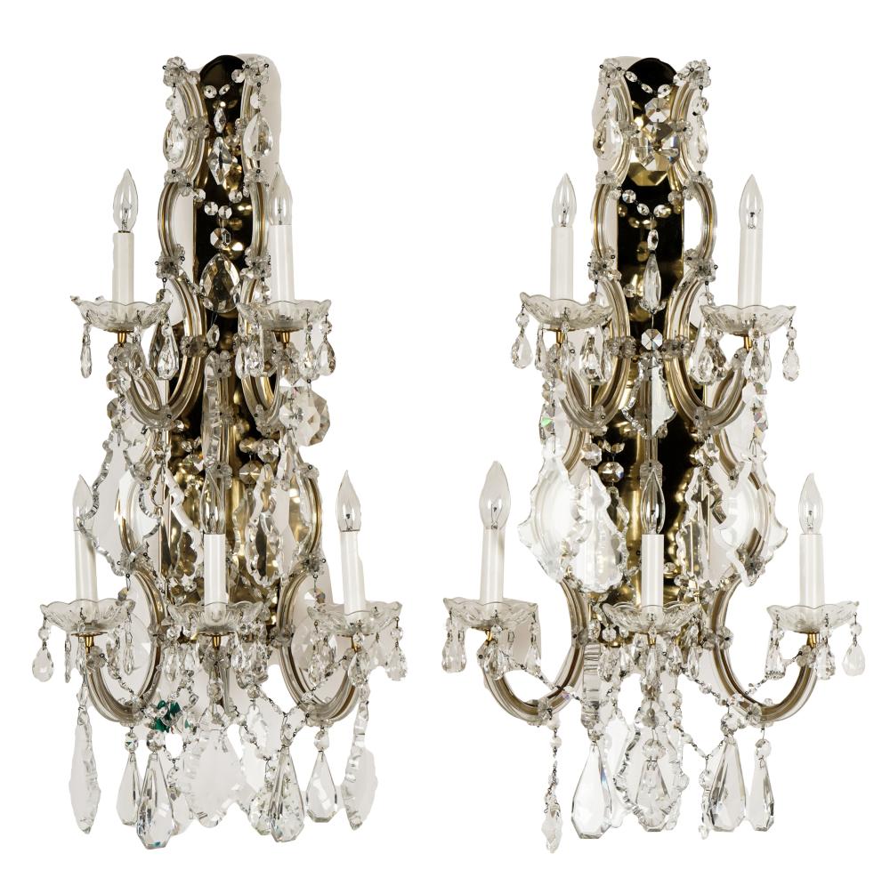 Appraisal: PAIR OF VENETIAN-STYLE FIVE-LIGHT WALL SCONCESeach with mirror back cream-colored