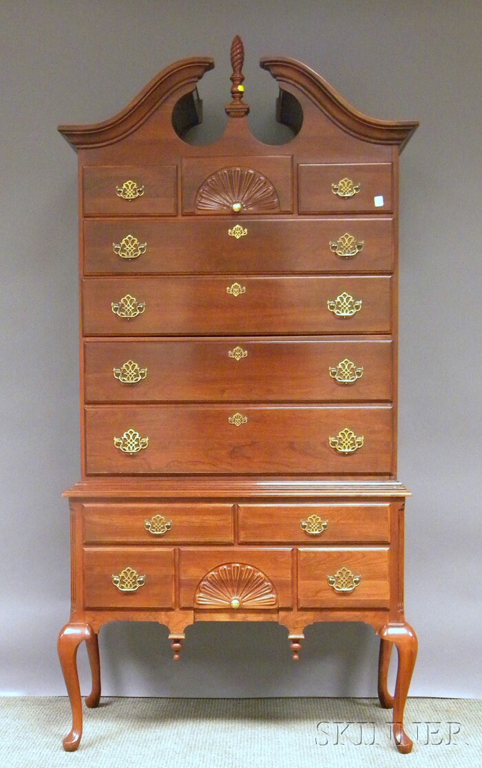 Appraisal: Jamestown Sterling Queen Anne-style Carved Walnut Scroll-top Highboy in two