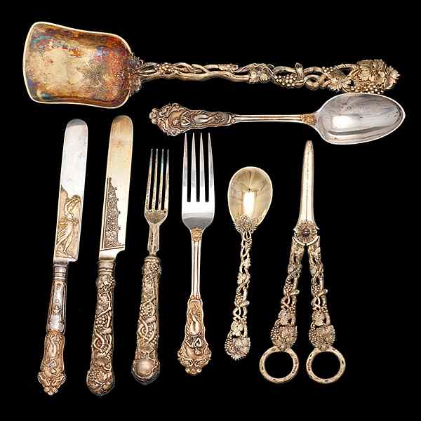 Appraisal: English Gilt Silver Dessert Service for Twelve Plus English A