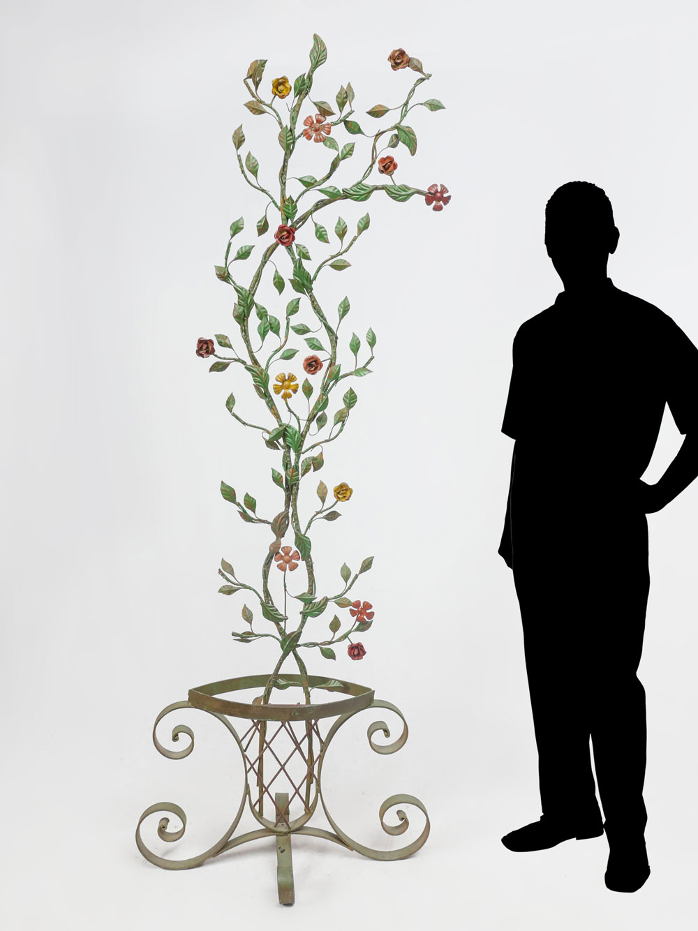 Appraisal: FRENCH WROUGHT IRON FLORAL HALL TREE French wrought iron hall