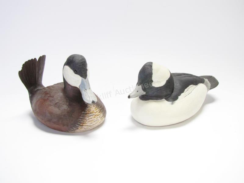 Appraisal: Two Hand Carved Duck Decoys one black and white with