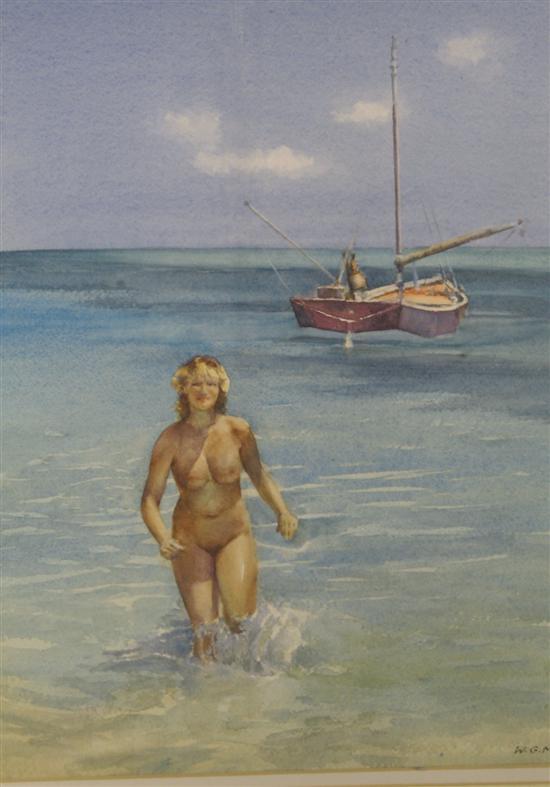 Appraisal: Wilfred G May watercolour female nude wading away from a