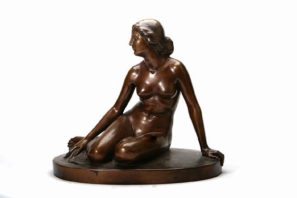 Appraisal: A German patinated bronze figure of a seated nude after