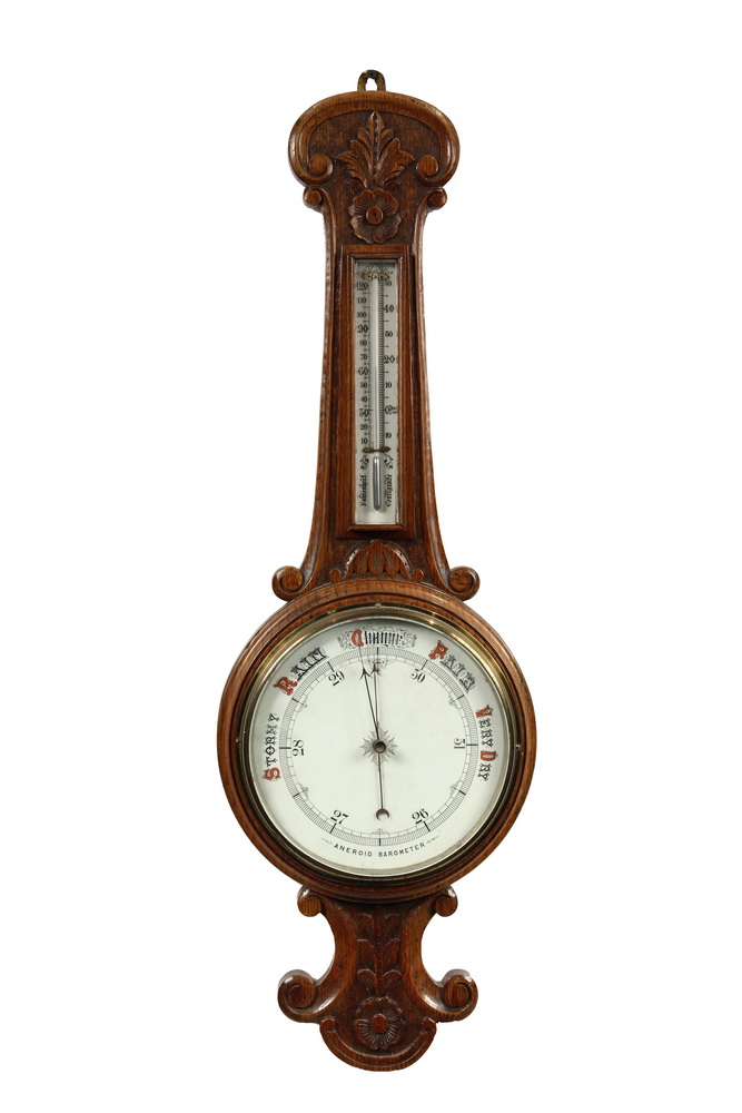 Appraisal: BANJO BAROMETER - th c English Carved Golden Oak Aneroid