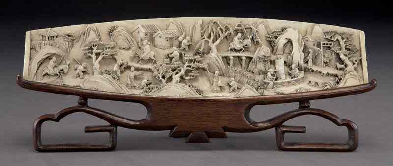 Appraisal: Chinese Qing carved ivory table screen International buyers should note