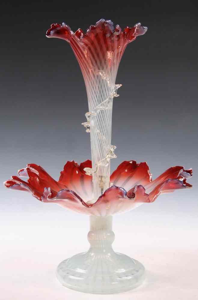 Appraisal: ART GLASS EPERGNE - Two-Part s Art Glass Epergne in