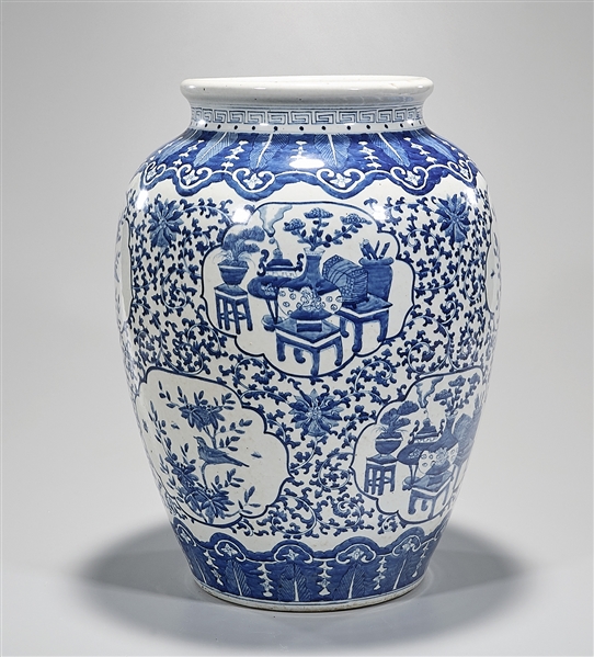 Appraisal: Large Chinese blue and white porcelain jar depicting flowers and