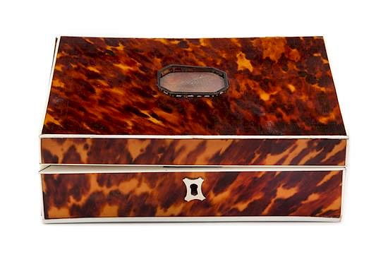 Appraisal: An English Tortoise Shell Sewing Casket Height x width inches