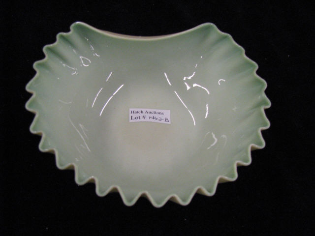 Appraisal: Art Glass Bowl glossy custard and green pie crust crimp