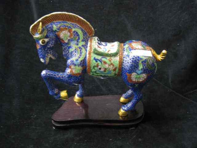 Appraisal: Chinese Cloisonne Figurine of a Horse '' tall black wooden