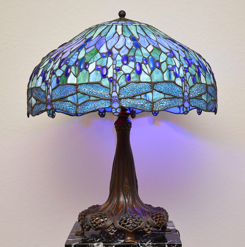 Appraisal: TIFFANY STYLE DRAGONFLY LAMP Based on the classic Tiffany ''Dragonfly''