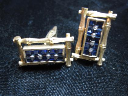 Appraisal: karat yellow gold and sapphire cufflinks s