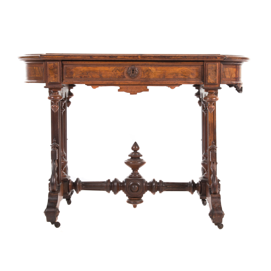 Appraisal: Renaissance Revival walnut library table circa green baize lined rectangular