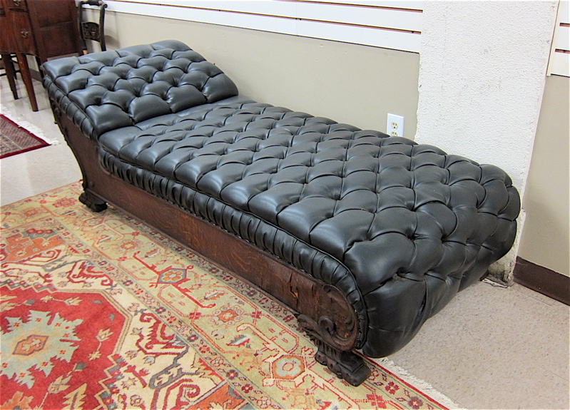 Appraisal: VICTORIAN UPHOLSTERED OAK CHAISE LOUNGE American c Length - inches