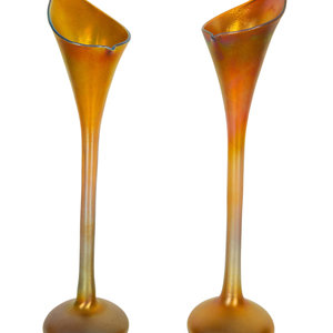 Appraisal: Pair of Quezal Iridescent Glass Vases Early th Century each