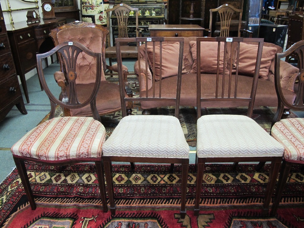 Appraisal: Pair of Edwardian mahogany inlaid shield shaped parlour chairs and