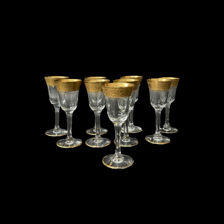 Appraisal: Vintage Gold Rimmed Liqueur Crystal Glasses Vintage Gold Rimmed Liqueur