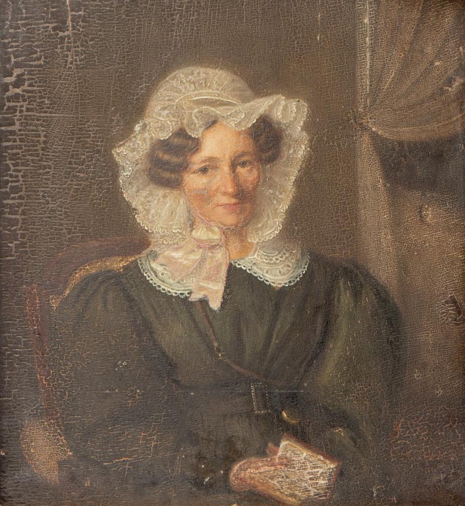 Appraisal: TH CENTURY AMERICAN SCHOOL PORTRAIT ON WOOD Unsigned oil on