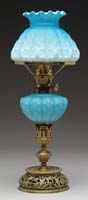 Appraisal: BLUE SATIN GLASS PEG LAMP Dark blue shading to light