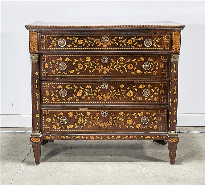 Appraisal: Antique Dutch marquetry chest four drawers with flower and trailing