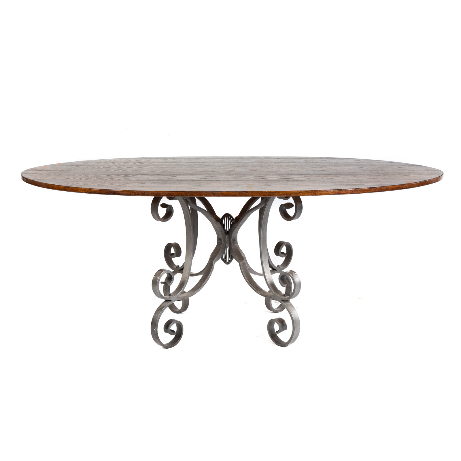 Appraisal: COLLECTION REPRODUCTIONS OAK DINING TABLE On metal pedestal base Marked