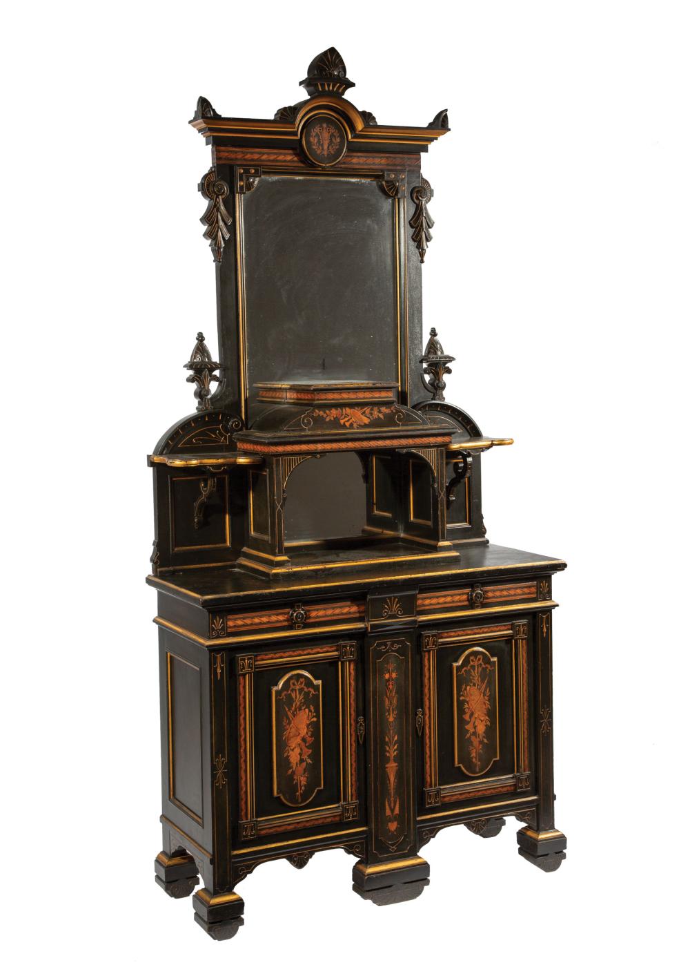 Appraisal: American Renaissance Ebonized Parcel Gilt and Marquetry Parlor Cabinet late