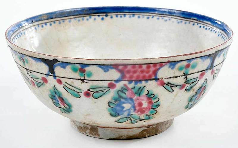 Appraisal: English Delftware Footed Bowl probably th century polychrome floral and