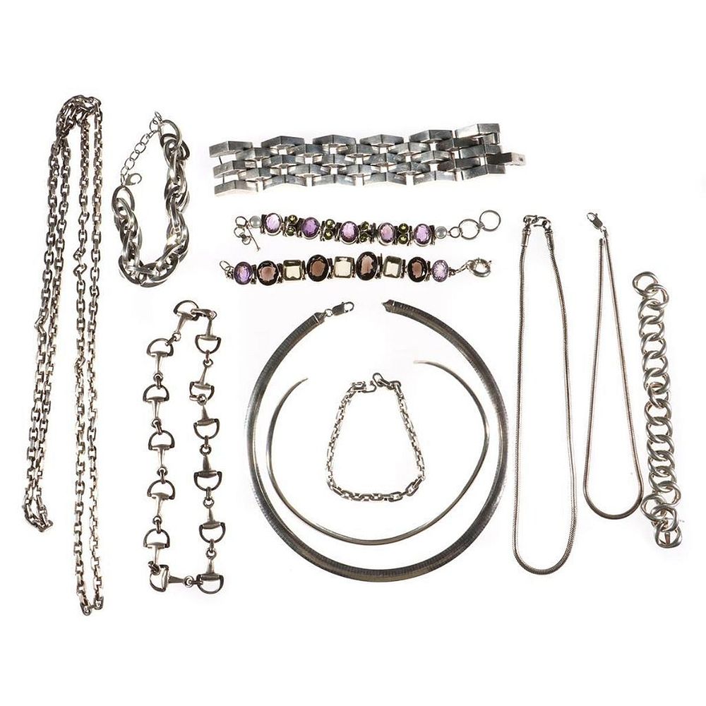 Appraisal: Collection of silver jewelry bracelet and necklaces gross weight approximately