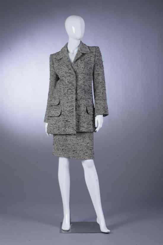 Appraisal: YVES SAINT LAURENT BROWN AND IVORY TWEED SUIT Rive Gauche