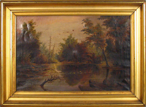 Appraisal: Rehn American ca oil on canvas landscape with wood and