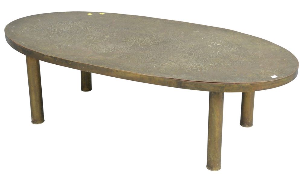 Appraisal: Philip and Kelvin Laverne Etruscan oval coffee table acid etched