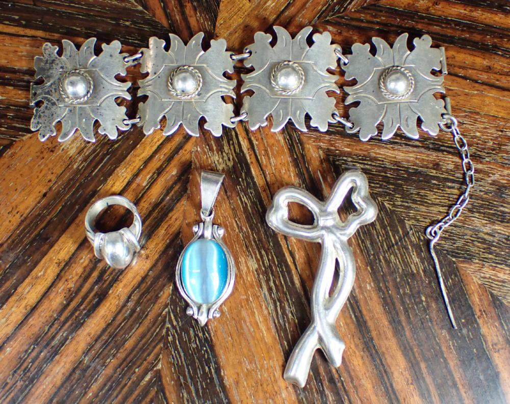 Appraisal: FOUR ARTICLES OF MEXICO SILVER VINTAGE JEWELRY size - sterling