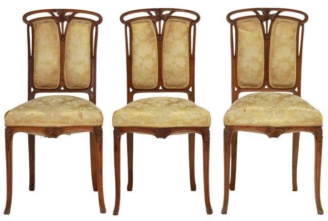 Appraisal: lot of French Art Nouveau walnut side chairs attributed to