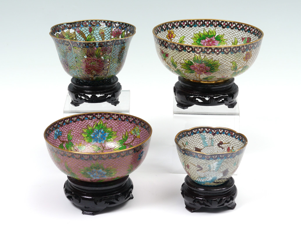 Appraisal: CHINESE PLIQUE A JOUR BOWLS bowls in graduating sizes with