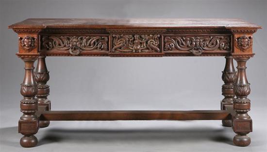 Appraisal: LIBRARY TABLE European nd half- th century oak Carved front