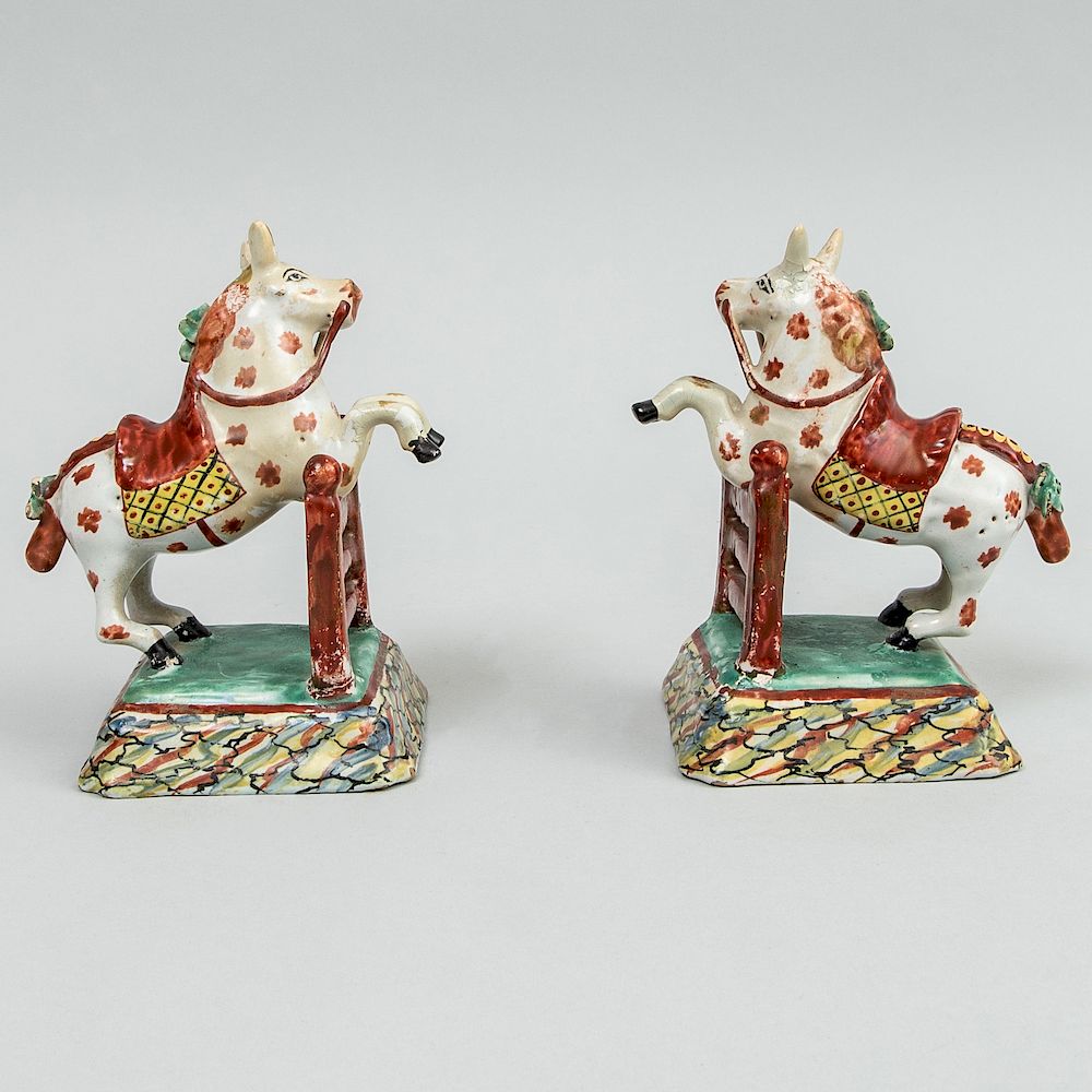 Appraisal: Pair of Dutch Delft Circus Horses Unmarked each with stickers