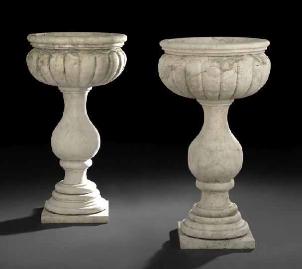 Appraisal: Pair of Marble Vasiform Garden Urns on Pedestals first quarter