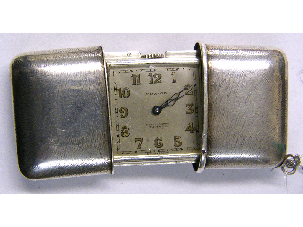 Appraisal: Movado Ermeto silver sliding purse watch the silvered dial with