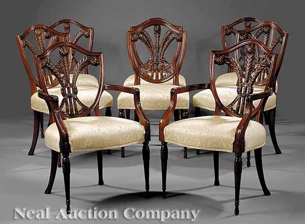 Appraisal: A Set of Eight George III-Style Carved Mahogany Dining Chairs