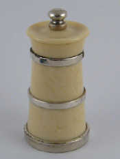 Appraisal: A boxed silver mounted faux ivory peppermill with London millennium