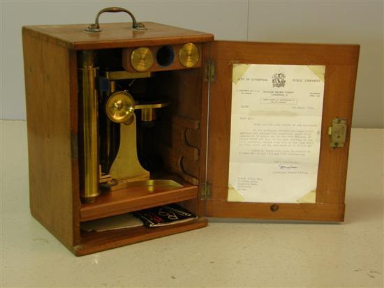 Appraisal: Victorian Knott Co Liverpool brass microscope with lenses in a