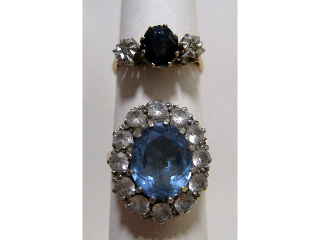 Appraisal: Lot comprising ct gold blue topaz and cz cluster ring