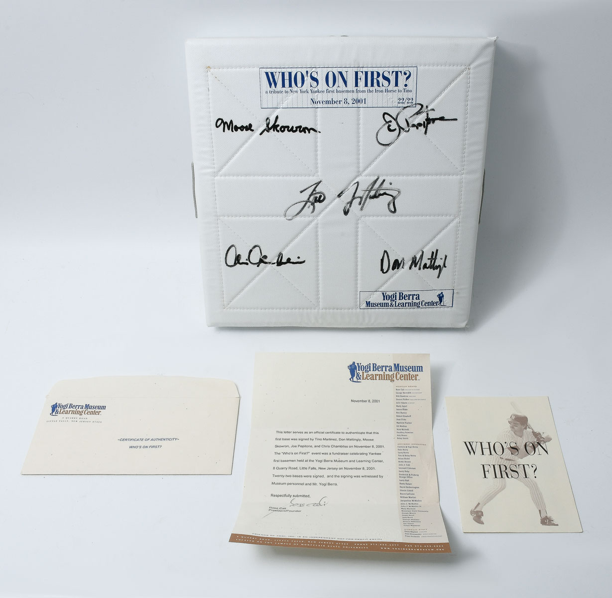 Appraisal: YOGI BERRA MUSEUM ''WHO'S ON FIRST'' SIGNED FIRST BASE ''Who's