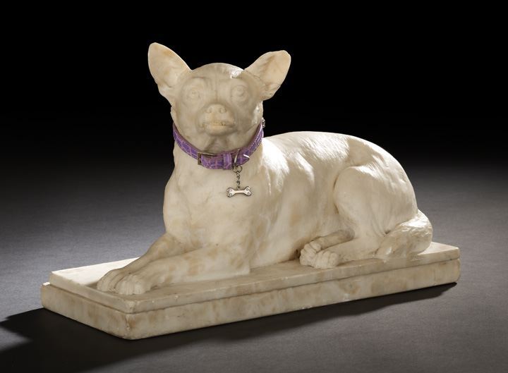 Appraisal: Italian Carved Alabaster Figure of a Recumbent Chihuahua the pampered