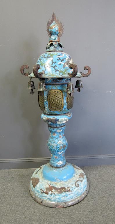 Appraisal: Japanese Cloisonne Temple Lantern Decorated with dragons rising from the