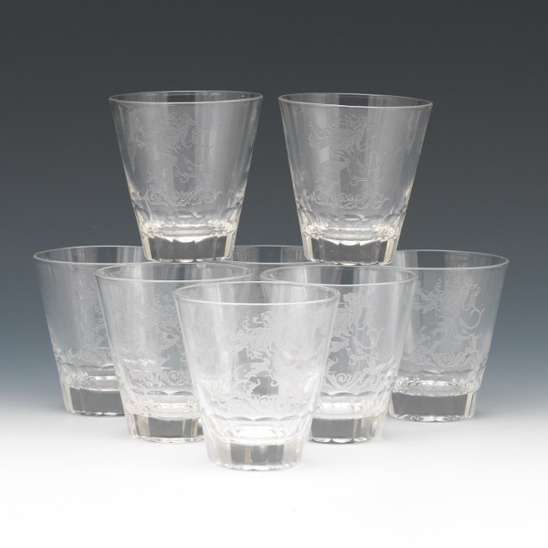 Appraisal: EIGHT OLD FASHIONED LION RAMPANT BAR GLASSES x Eight old