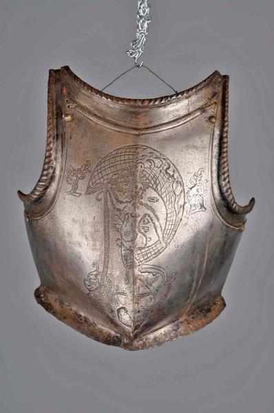 Appraisal: Breast Plate From A Boy's Armor Circa Beautifully etched scene